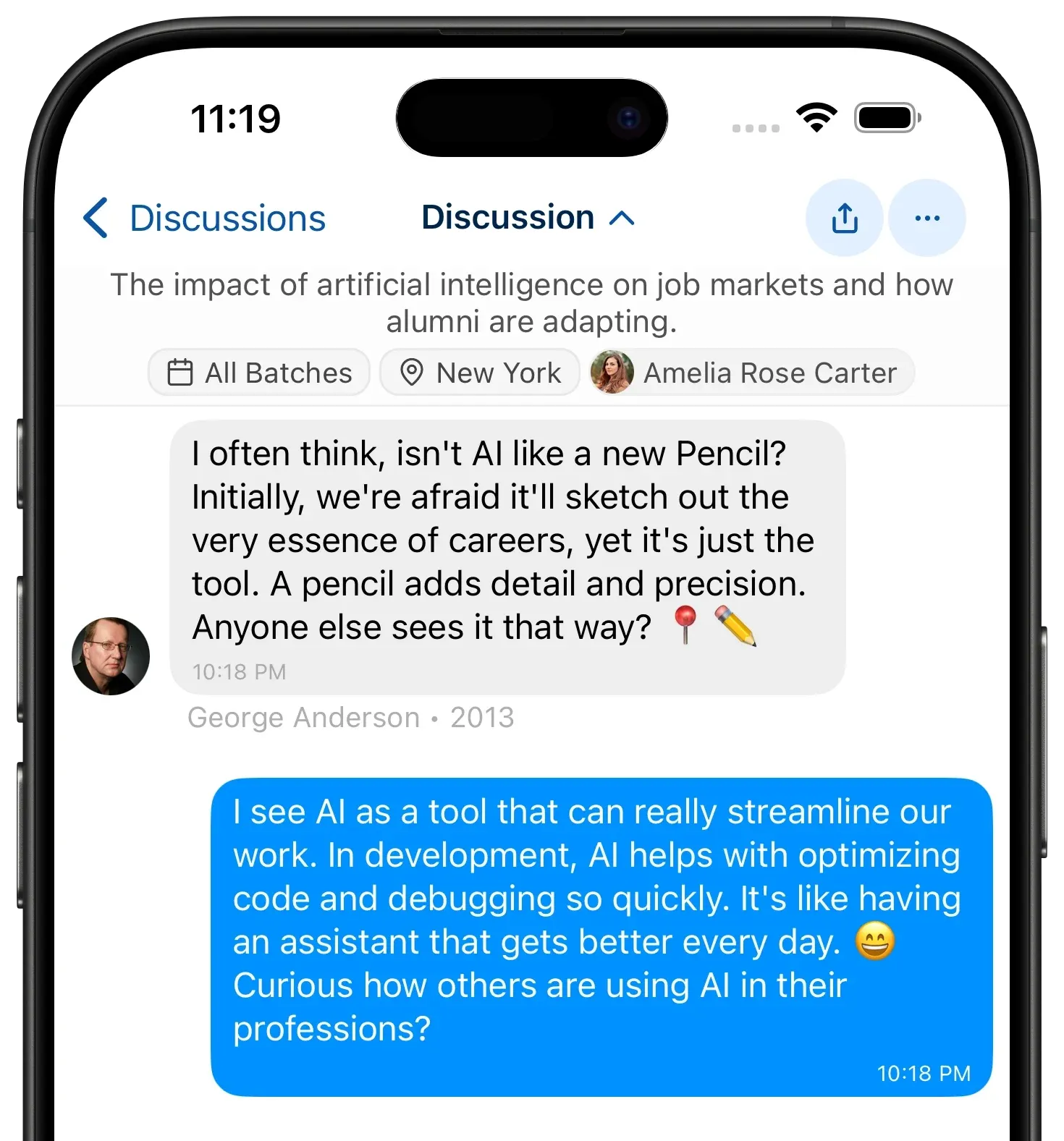 Discussion interface showing active conversations